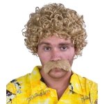 Perruque et moustache lucien, courte frise, blond