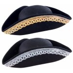 P'tit clown re91491 - tricorne feutre adulte, noir galon argent ou or