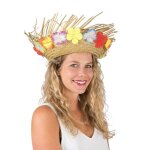 P'tit clown re95424, chapeau paille hawaen avec fleurs