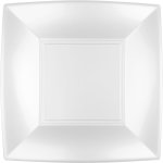 Paquet 8 assiettes  dessert plastique rigide carr, blanc 18 cm