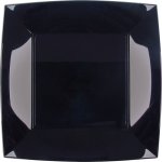 Paquet 8 assiettes  dessert plastique rigide carr, noir 18 cm