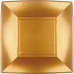 Paquet 8 assiettes  dessert plastique rigide carr, or 18 cm