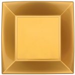 Paquet de 8 assiettes plastique rigide carr, or 23 cm
