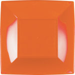 Paquet 8 assiettes plastique rigide carr, orange grandes 29 cm