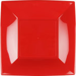 Paquet de 8 assiettes plastique rigide carr, rouge 23 cm