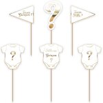 Party pro 913750, sachet de 6 dcorations sur pic pour gteau body baby blanc et or