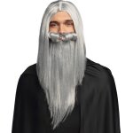 Perruque magicien avec barbe, gris