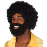 Perruque rufus afro noire avec barbe et moustache