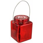 Destockage, photophore carr en verre avec anse mtal 10cm, rouge