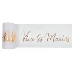 Ruban de tulle vive les maris, blanc / or