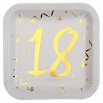 Sachet de 10 assiettes carr 18 ans mtallises or