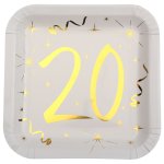 Sachet de 10 assiettes carr 20 ans mtallises or
