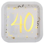 Sachet de 10 assiettes carr 40 ans mtallises or