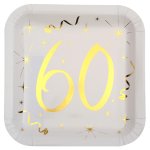 Sachet de 10 assiettes carr 60 ans mtallises or