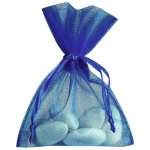 Sachet de 10 bourses organdi � lacet, bleu fonc�