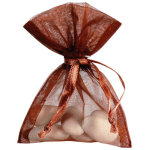 Sachet de 10 bourses organdi  lacet, chocolat