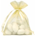 Sachet de 10 bourses organdi  lacet, ivoire