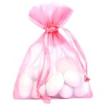 Sachet de 10 bourses organdi � lacet, rose