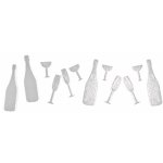 Sachet de 12 confettis de table en bois champagne / flutes, argent