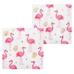 Sachet de 20 serviettes flamants roses, rose et or 33 x 33 cm