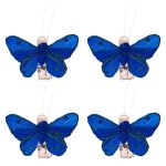 Sachet 4 mini - papillons strass sur pincette 3, 5cm bleu royal