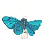 Sachet 4 mini - papillons strass sur pincette 3, 5cm turquoise