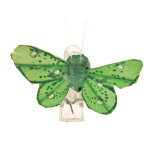 Sachet 4 mini - papillons strass sur pincette 3, 5cm vert