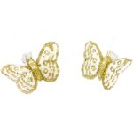 Sachet 4 mini - papillons strass sur pincette 5cm or