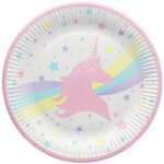 Sachet de 8 assiettes licorne 22, 7cm