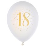 Sachet de 8 ballons joyeux anniversaire 18 ans, blanc / or