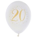 Sachet de 8 ballons joyeux anniversaire 20 ans, blanc / or