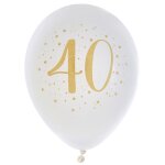 Sachet de 8 ballons joyeux anniversaire 40 ans, blanc / or
