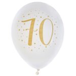 Sachet de 8 ballons joyeux anniversaire 70 ans, blanc / or