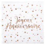 Santex 5663 - 20, sachet de 20 petites serviettes joyeux anniversaire mtallises, blanc / or rose