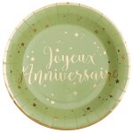 Santex 5670 - 103, sachet 10 assiettes joyeux anniversaire, m�tallis� vert sauge