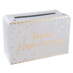 Santex 5671 - 1, petite tirelire valise joyeux anniversaire mtallise blanc / or