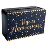 Santex 5671 - 8, petite tirelire valise joyeux anniversaire mtallise bleue