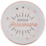 Santex 6647 - 20, sachet de 10 assiettes joyeux anniversaire etincelant mtal, rose gold