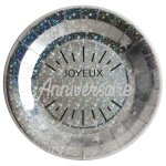 Santex 6647 - 4, sachet de 10 assiettes joyeux anniversaire etincelant mtal, argent