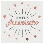 Santex 6649 - 20, sachet 10 serviettes joyeux anniversaire etincelant mtal blanc / rose gold