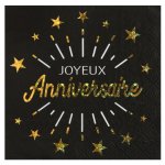 Santex 6649 - 3, sachet de 10 serviettes joyeux anniversaire etincelant mtal noir / or