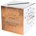 Santex 6652 - 20, tirelire joyeux anniversaire �tincelant, blanche / rose gold