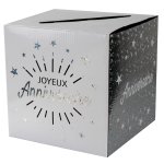 Santex 6652 - 4, tirelire joyeux anniversaire tincelant, blanche / argent
