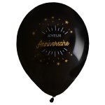 Santex 7369 - 3, sachet de 8 ballons joyeux anniversaire tincelant noir / or