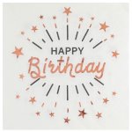 Santex 7508 - 20, sachet 10 serviettes happy birthday etincelant mtal blanc / rose gold