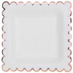 Paquet de 10 assiettes festonnées carré 18x18cm, blanc / rose gold Paquet de 10 assiettes festonnées carré 18x18cm, blanc / rose gold