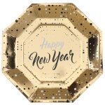 Santex 8243 - 3, paquet de 10 assiettes happy new year 23cm octogonales, or