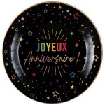 Santex 9019 - 11, paquet de 6 assiettes anniversaire festicolor, multi / noir 22, 5cm