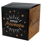 Tirelire joyeux anniversaire tincelant, noire / or