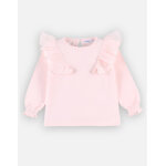 Blouse maille longues manches  volants, rose clair